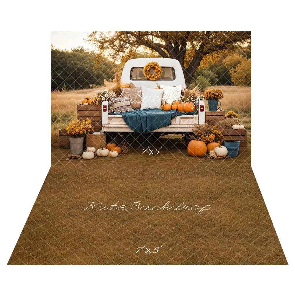 Kate Autumn Truck Pumpkin Backdrop+Brown Texture Floor Backdrop - Image 2