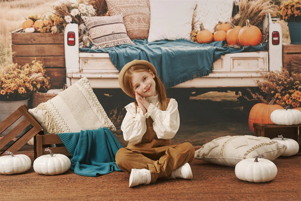 Kate Autumn Truck Pumpkin Backdrop+Brown Texture Floor Backdrop - Image 4