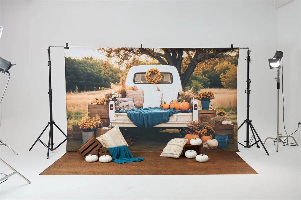 Kate Autumn Truck Pumpkin Backdrop+Brown Texture Floor Backdrop - Image 5