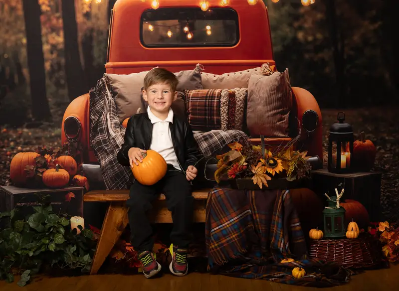 Kate Autumn Truck Pumpkin Lights Backdrop Designed by Emetselch - Image 3