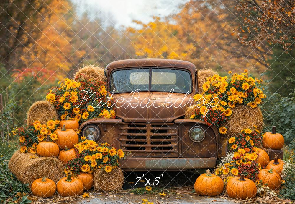Kate Autumn Truck Pumpkins Hay Bales Backdrop Designed by Emetselch - Image 2