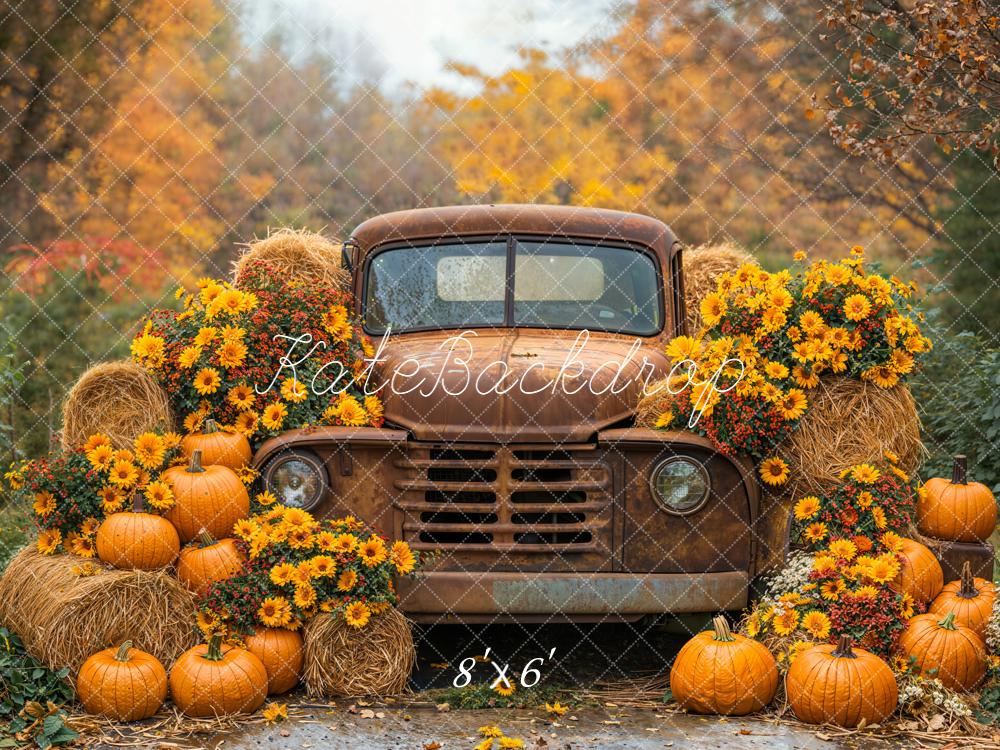 Kate Autumn Truck Pumpkins Hay Bales Backdrop Designed by Emetselch - Image 5