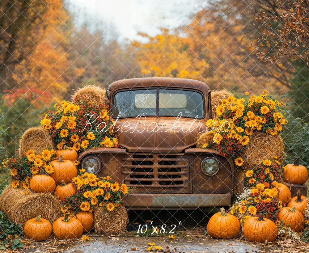 Kate Autumn Truck Pumpkins Hay Bales Backdrop Designed by Emetselch - Image 8