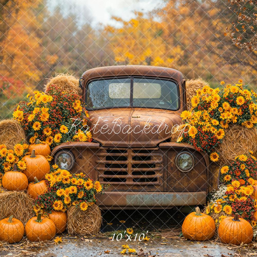 Kate Autumn Truck Pumpkins Hay Bales Backdrop Designed by Emetselch - Image 9