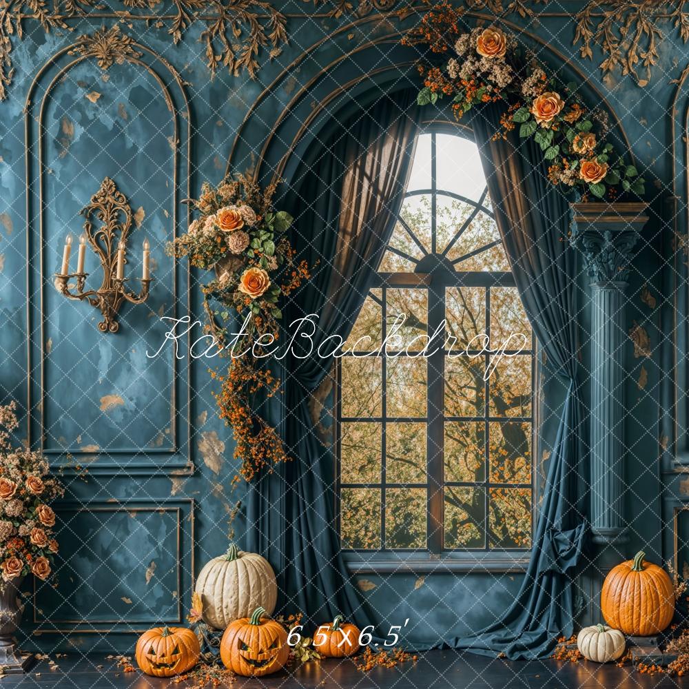 Kate Autumn Vintage Blue Wall Arch Window Backdrop Designed by Emetselch - Image 2