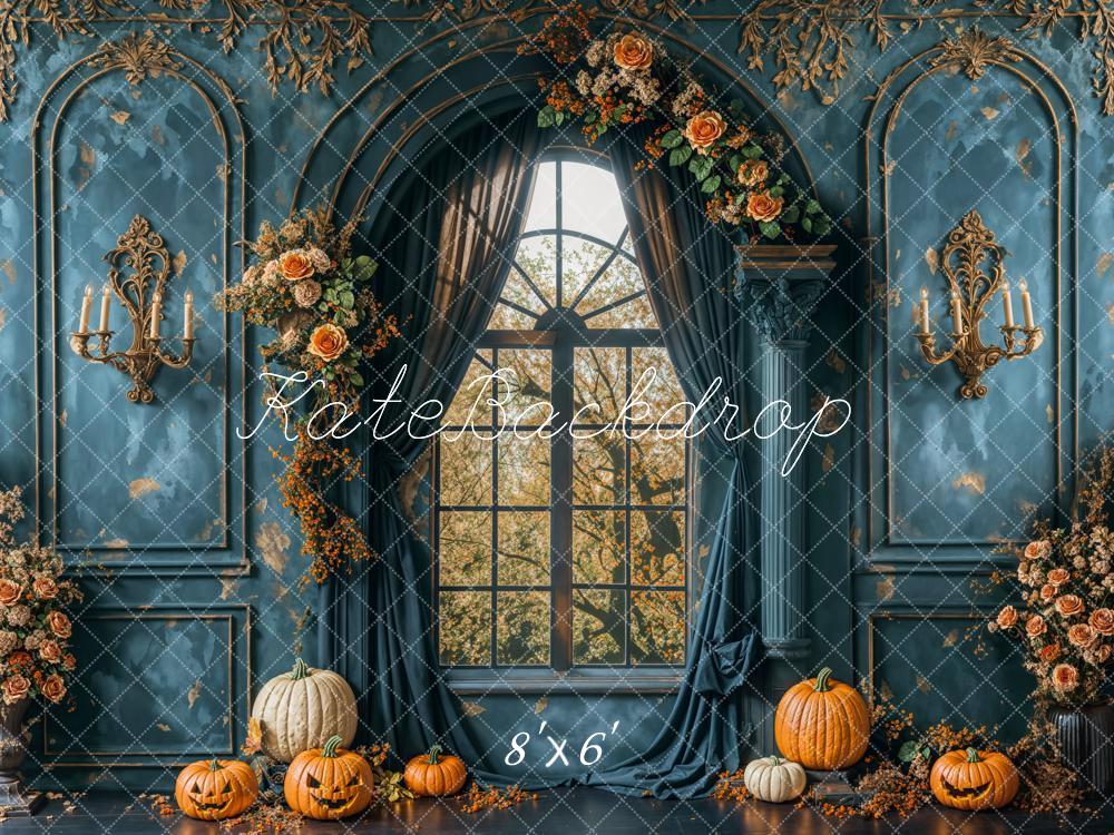 Kate Autumn Vintage Blue Wall Arch Window Backdrop Designed by Emetselch - Image 3