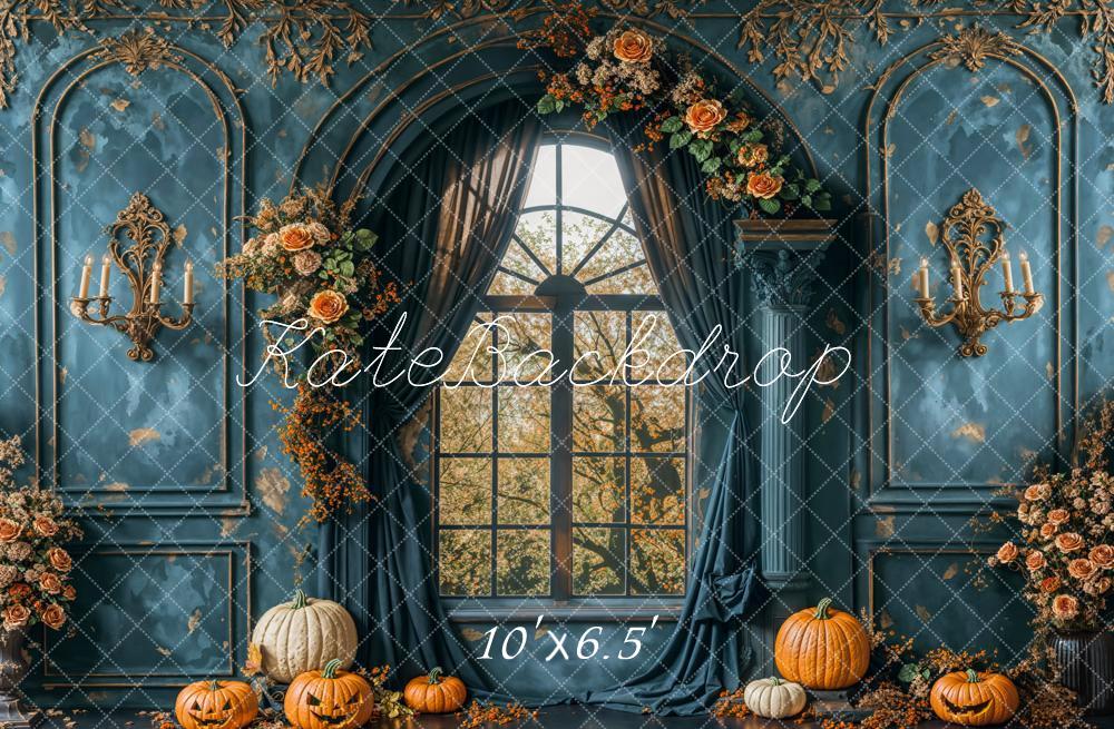 Kate Autumn Vintage Blue Wall Arch Window Backdrop Designed by Emetselch - Image 4