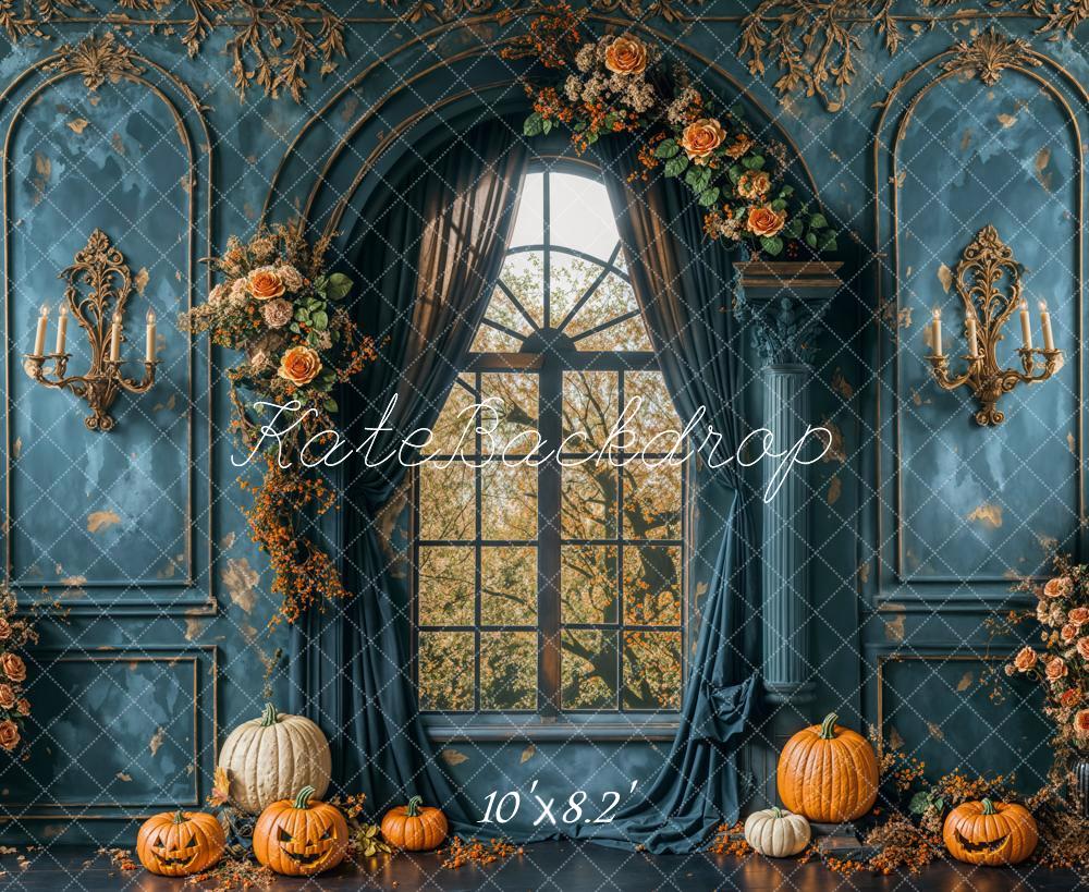 Kate Autumn Vintage Blue Wall Arch Window Backdrop Designed by Emetselch - Image 5