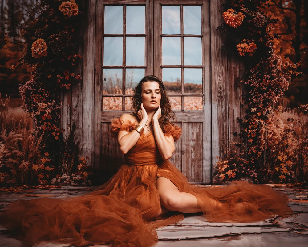 Kate Autumn Vintage Wooden Door Backdrop+Gray Cobblestone Road Floor Backdrop - Image 3
