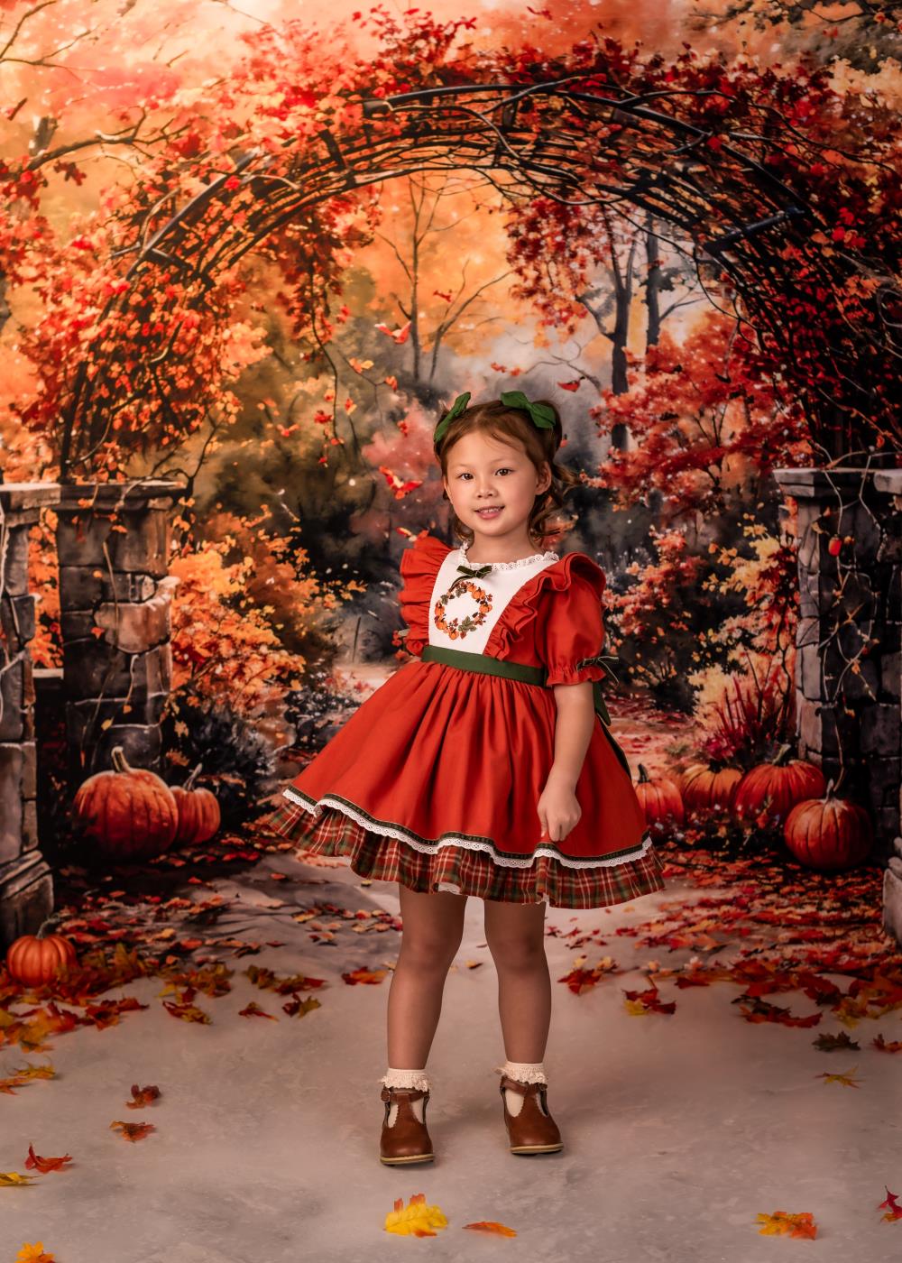 Kate Autumn Retro Watercolor Forest Pumpkin Arch Gate Backdrop Designed by GQ - Image 6
