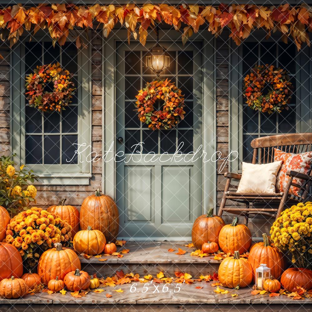 Kate Autumn Yard Pumpkin Wooden House Backdrop Designed by Chain Photography - Image 2
