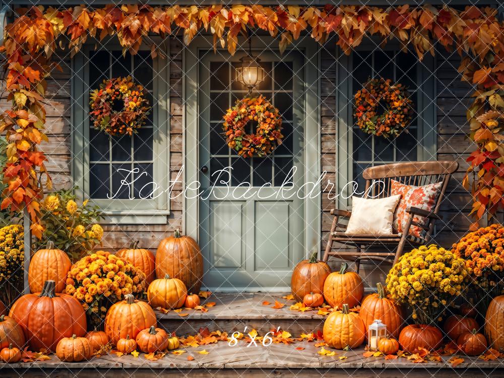 Kate Autumn Yard Pumpkin Wooden House Backdrop Designed by Chain Photography - Image 3