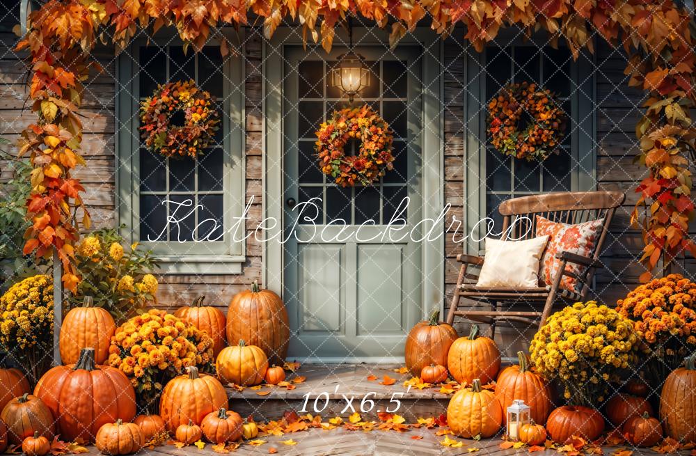 Kate Autumn Yard Pumpkin Wooden House Backdrop Designed by Chain Photography - Image 4
