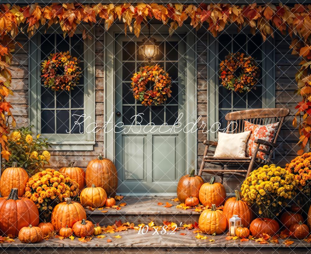 Kate Autumn Yard Pumpkin Wooden House Backdrop Designed by Chain Photography - Image 5