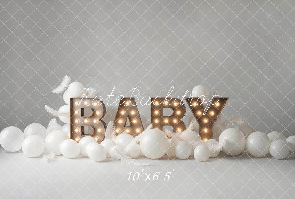 Kate Baby Marquee Letters White Balloons Fleece Backdrop Designed by Emetselch - Image 2