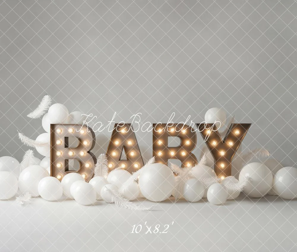 Kate Baby Marquee Letters White Balloons Fleece Backdrop Designed by Emetselch - Image 3