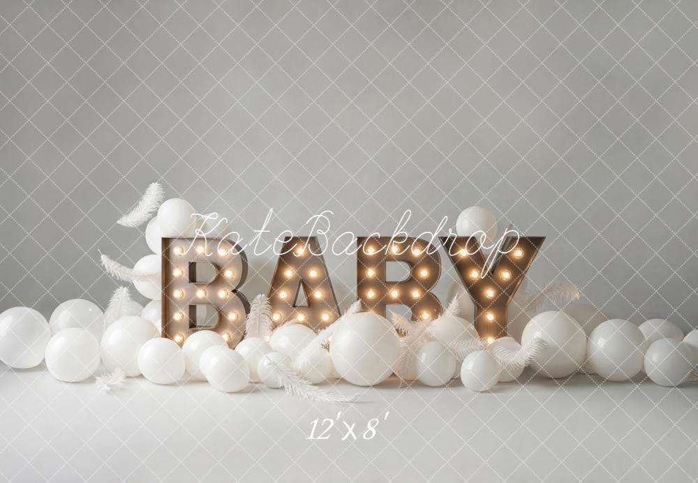 Kate Baby Marquee Letters White Balloons Fleece Backdrop Designed by Emetselch - Image 4