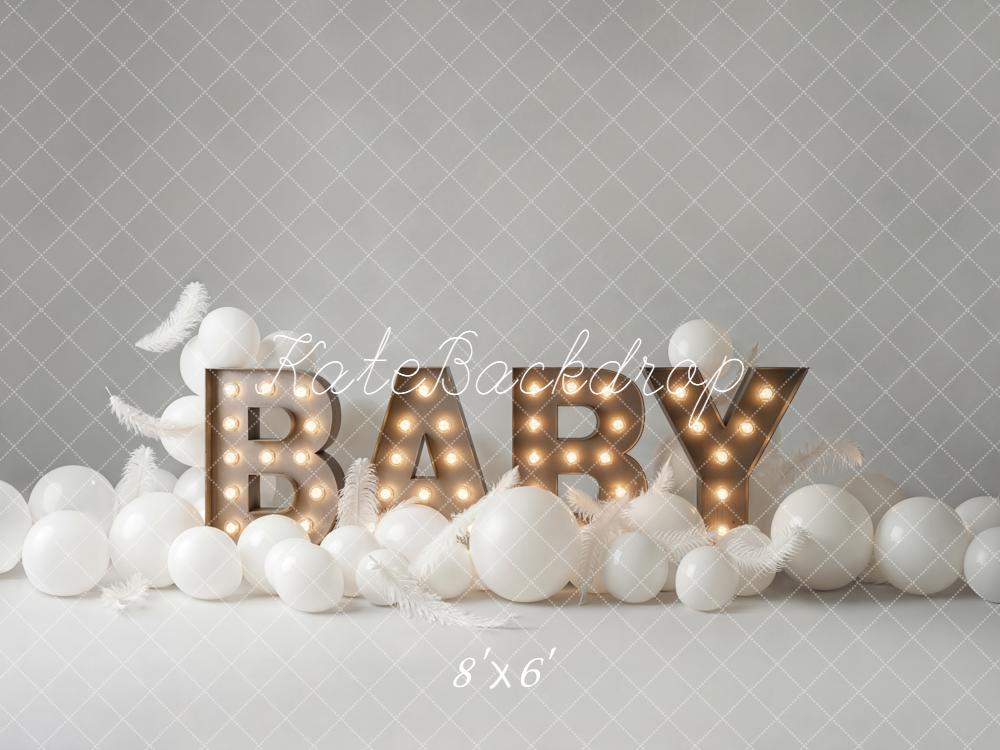 Kate Baby Marquee Letters White Balloons Backdrop Designed by Emetselch - Image 3