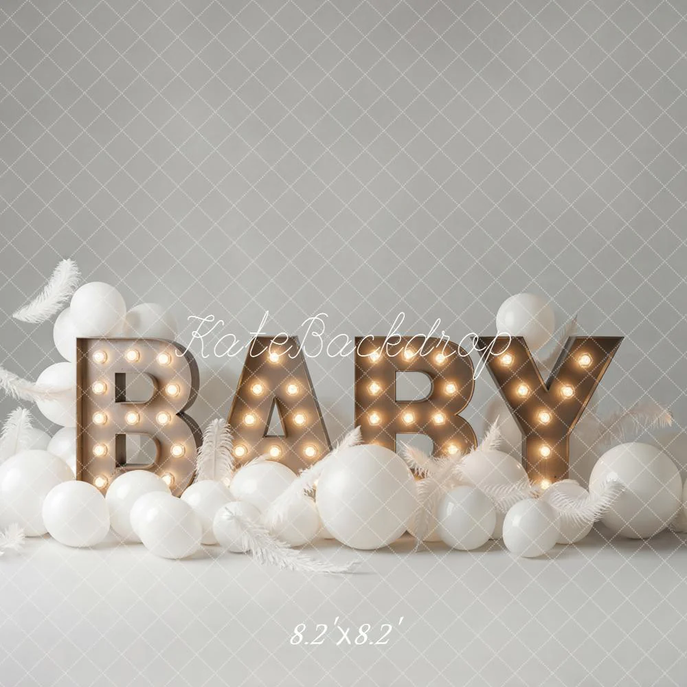 Kate Baby Marquee Letters White Balloons Backdrop Designed by Emetselch - Image 5