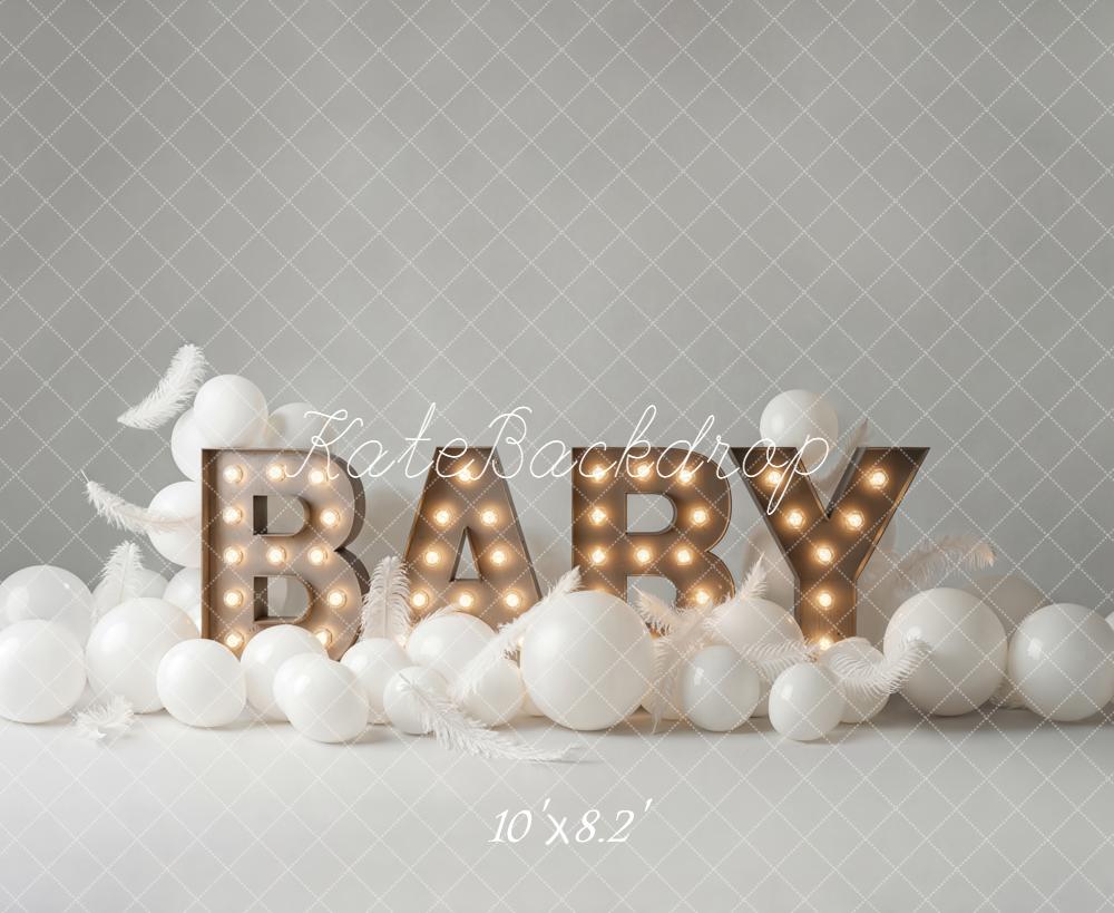 Kate Baby Marquee Letters White Balloons Backdrop Designed by Emetselch - Image 6