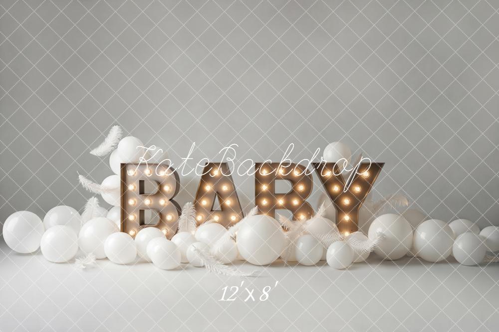Kate Baby Marquee Letters White Balloons Backdrop Designed by Emetselch - Image 8