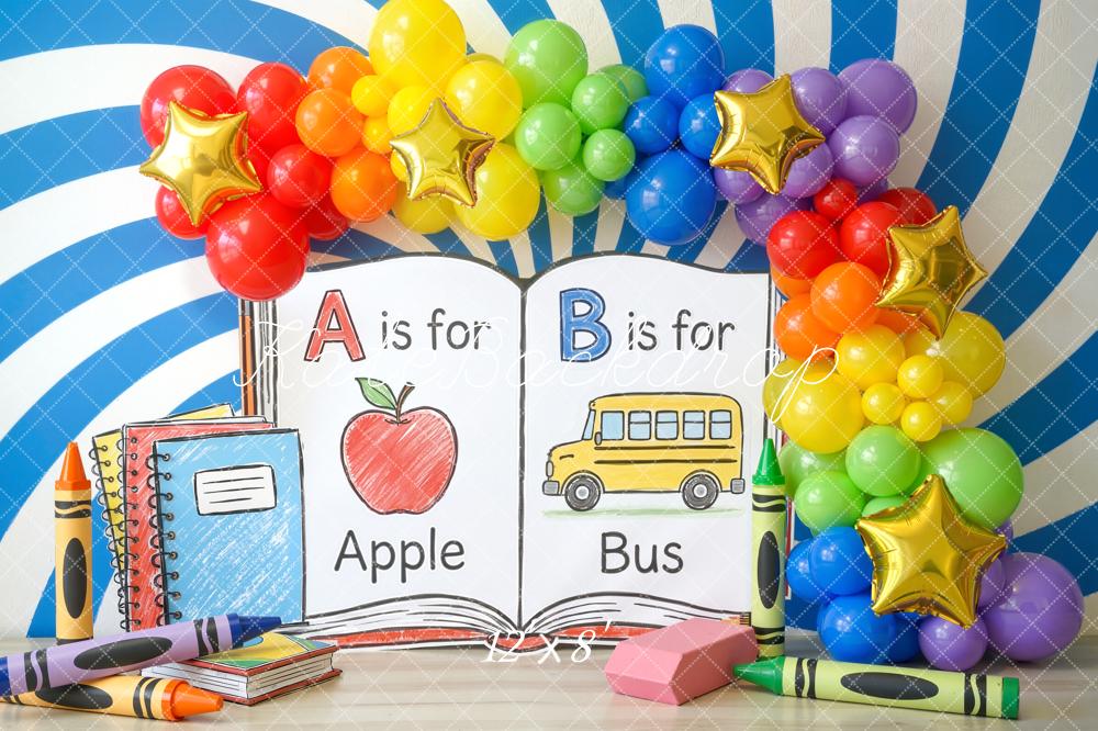 Kate Back to School Alphabet Balloons Crayons Backdrop Designed by Chain Photography - Image 10