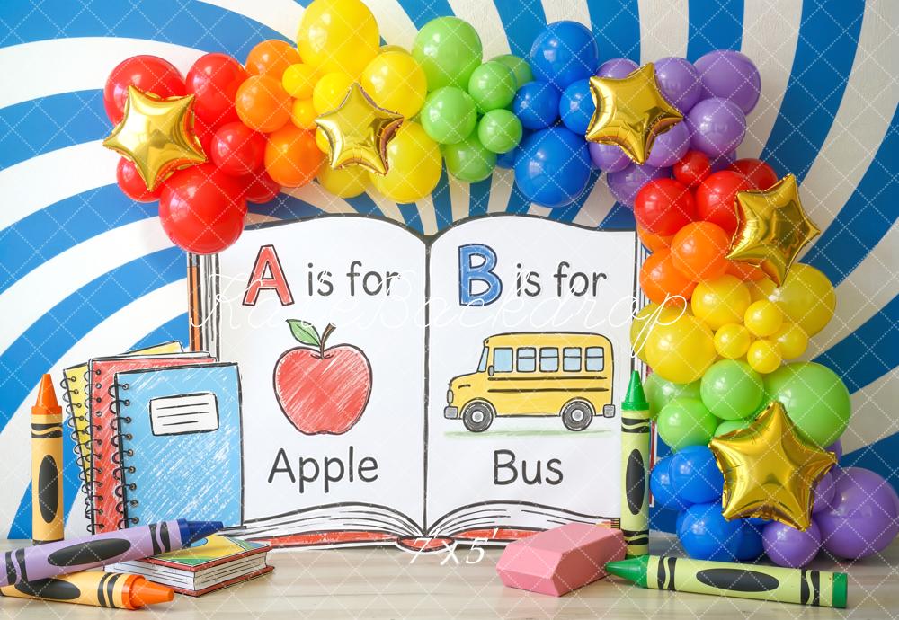 Kate Back to School Alphabet Balloons Crayons Backdrop Designed by Chain Photography - Image 2