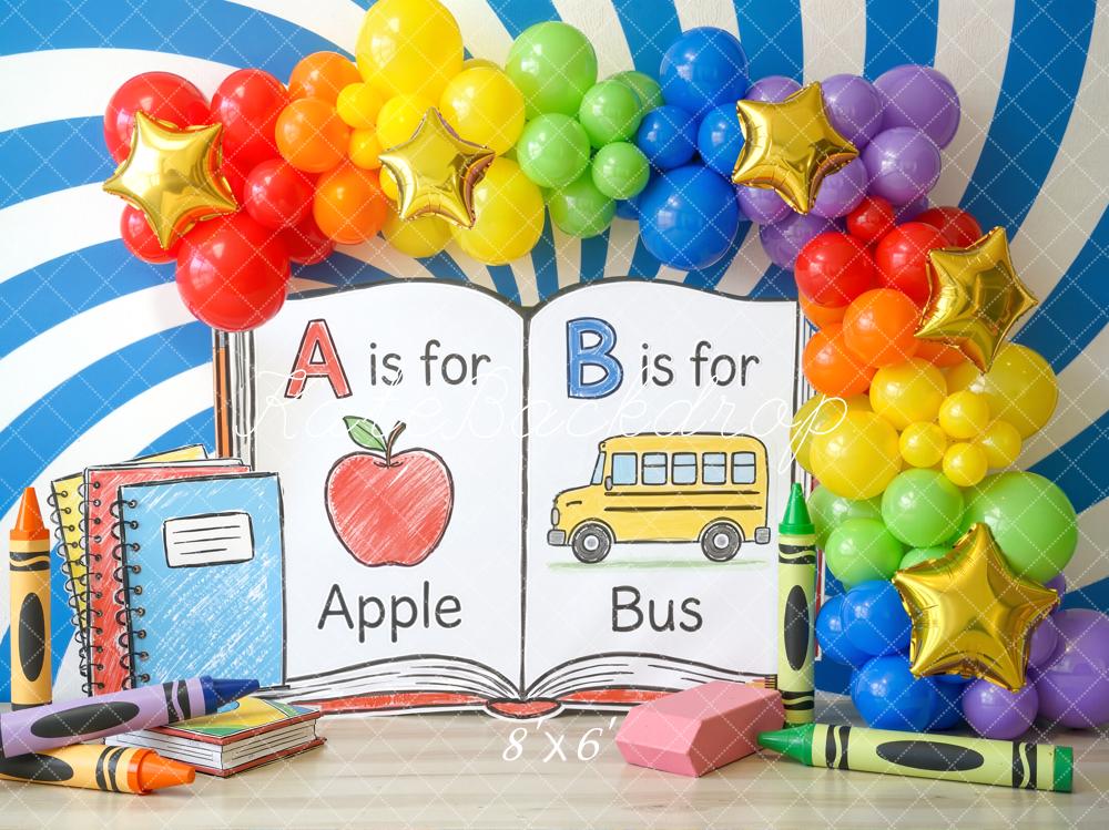 Kate Back to School Alphabet Balloons Crayons Backdrop Designed by Chain Photography - Image 5