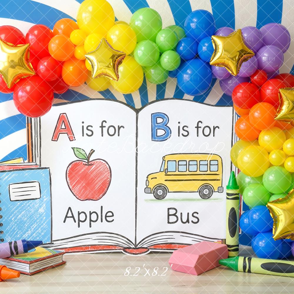 Kate Back to School Alphabet Balloons Crayons Backdrop Designed by Chain Photography - Image 7