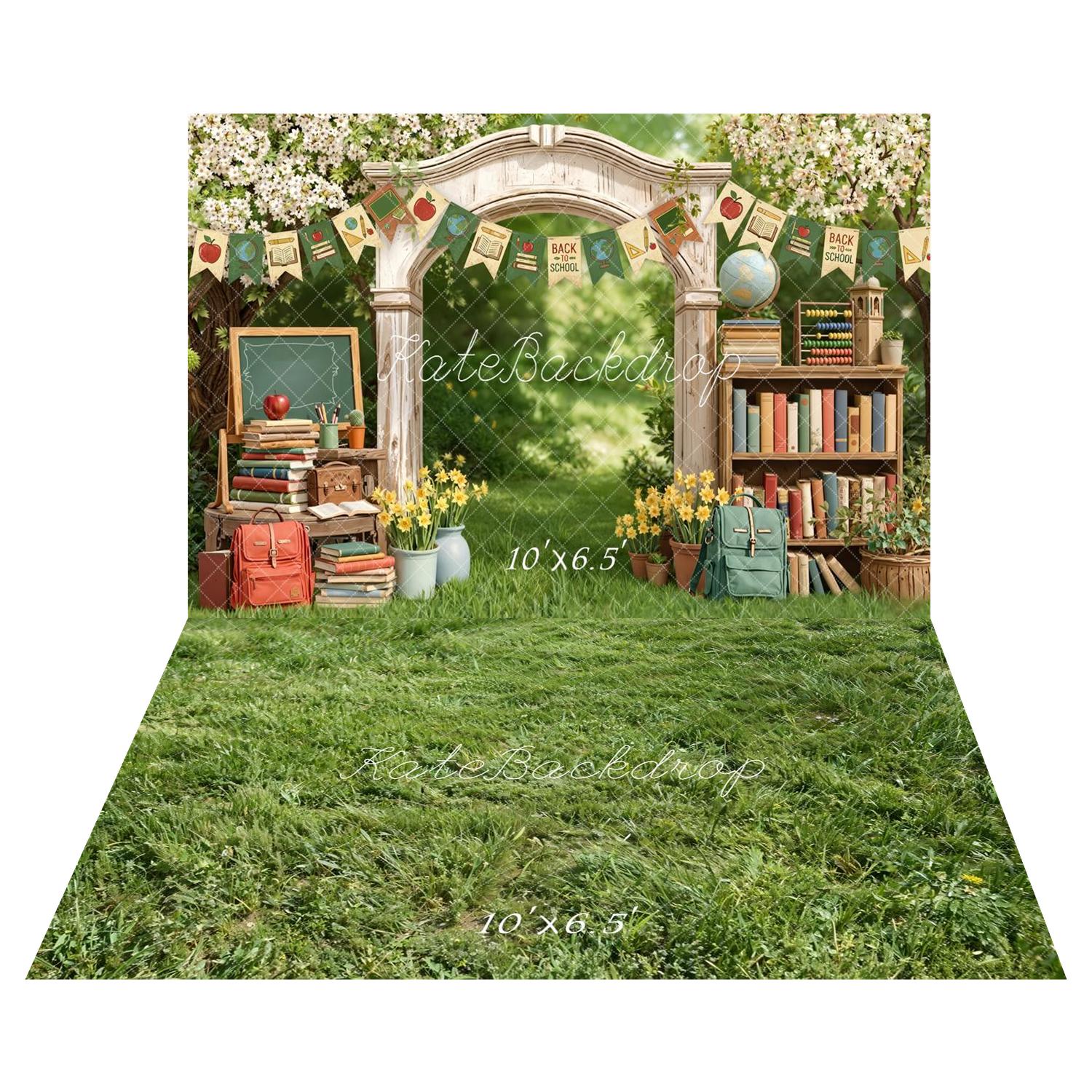 Kate Back To School Arch Bookshelf Chalkboard Backdrop+Grass Texture Backdrop - Image 2