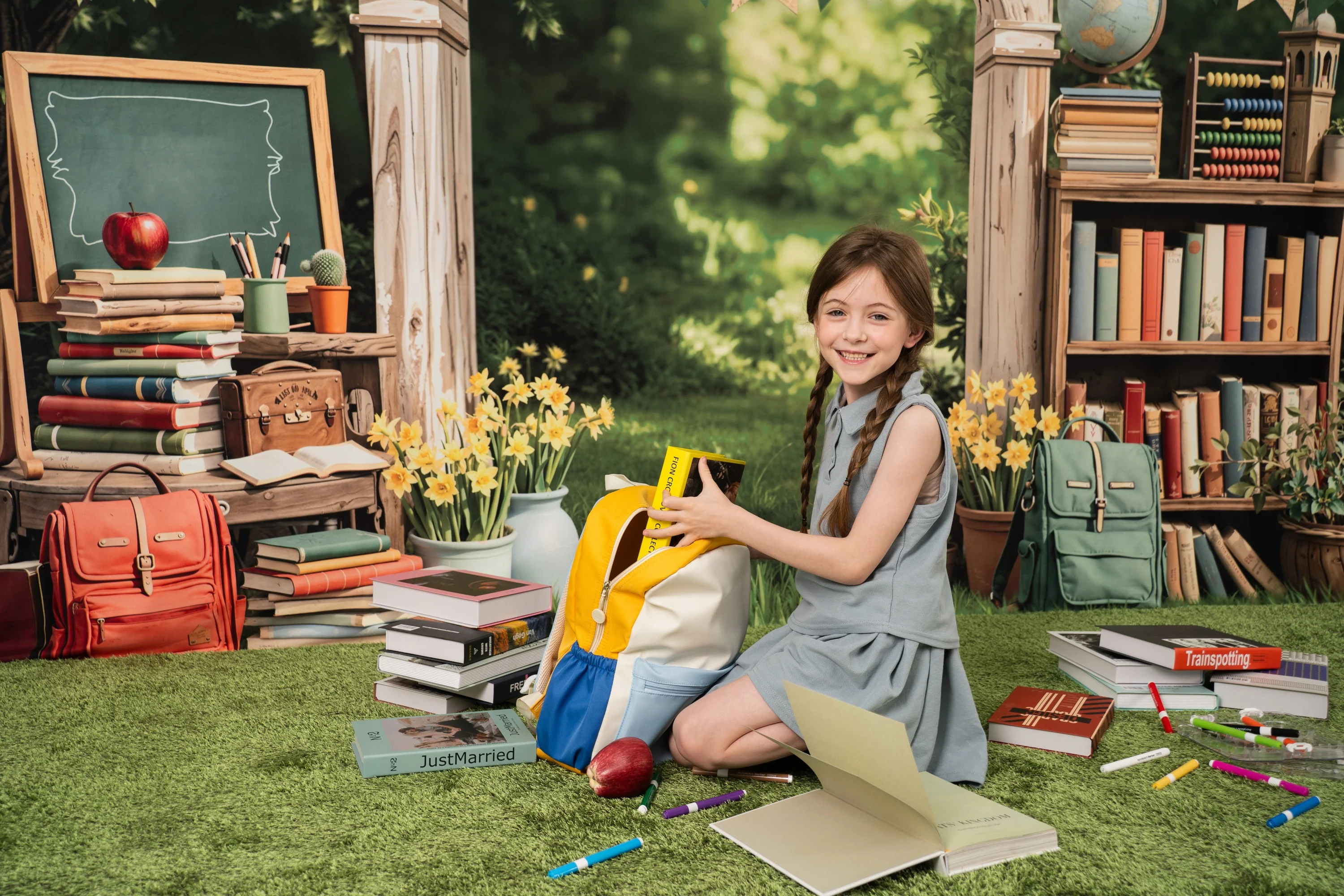 Kate Back To School Arch Bookshelf Chalkboard Backdrop Designed by Emetselch - Image 4