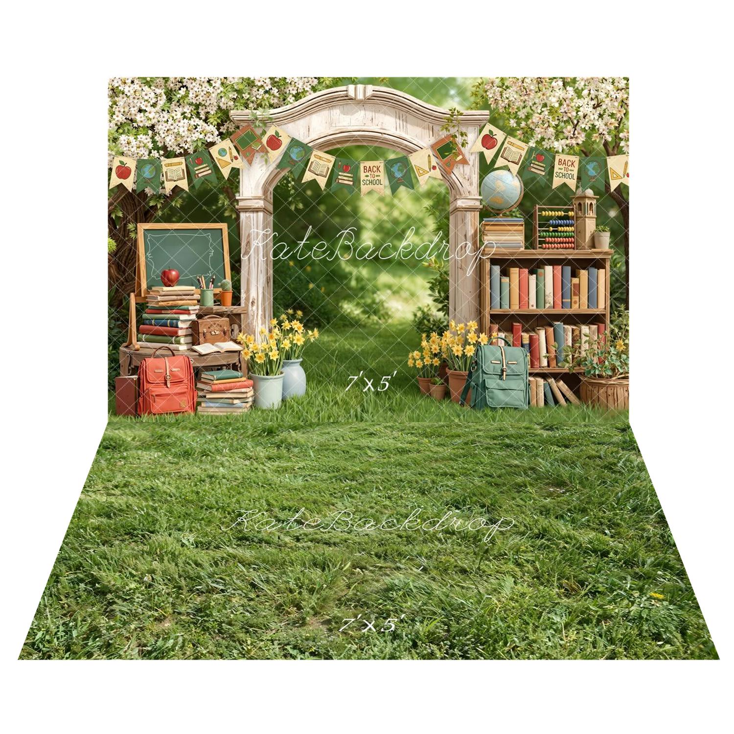 Kate Back To School Arch Bookshelf Chalkboard Backdrop+Grass Texture Backdrop - Image 4