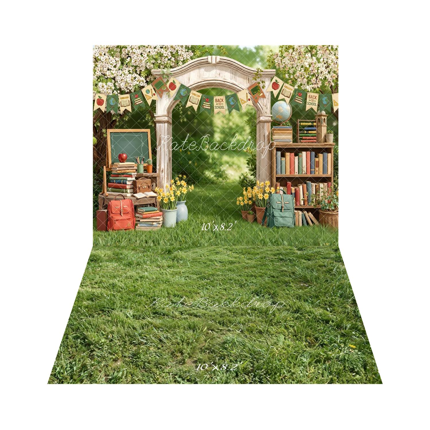 Kate Back To School Arch Bookshelf Chalkboard Backdrop+Grass Texture Backdrop - Image 5