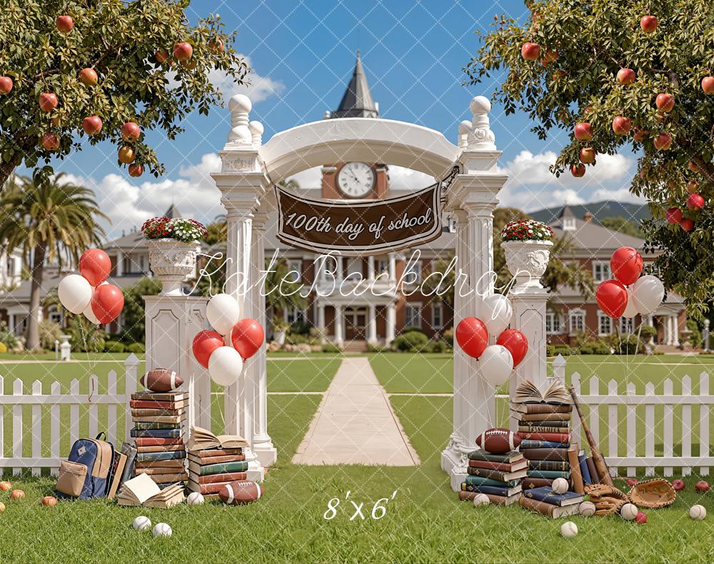 Kate Back To School Arch Clock Balloons Fleece Backdrop Designed by Emetselch