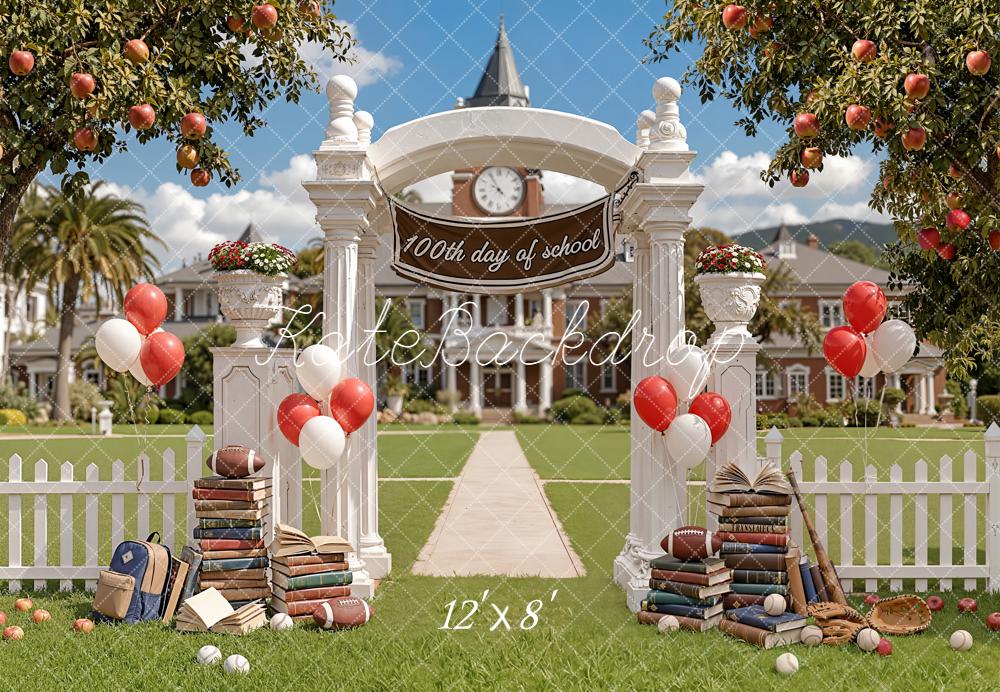 Kate Back To School Arch Clock Balloons Fleece Backdrop Designed by Emetselch - Image 4