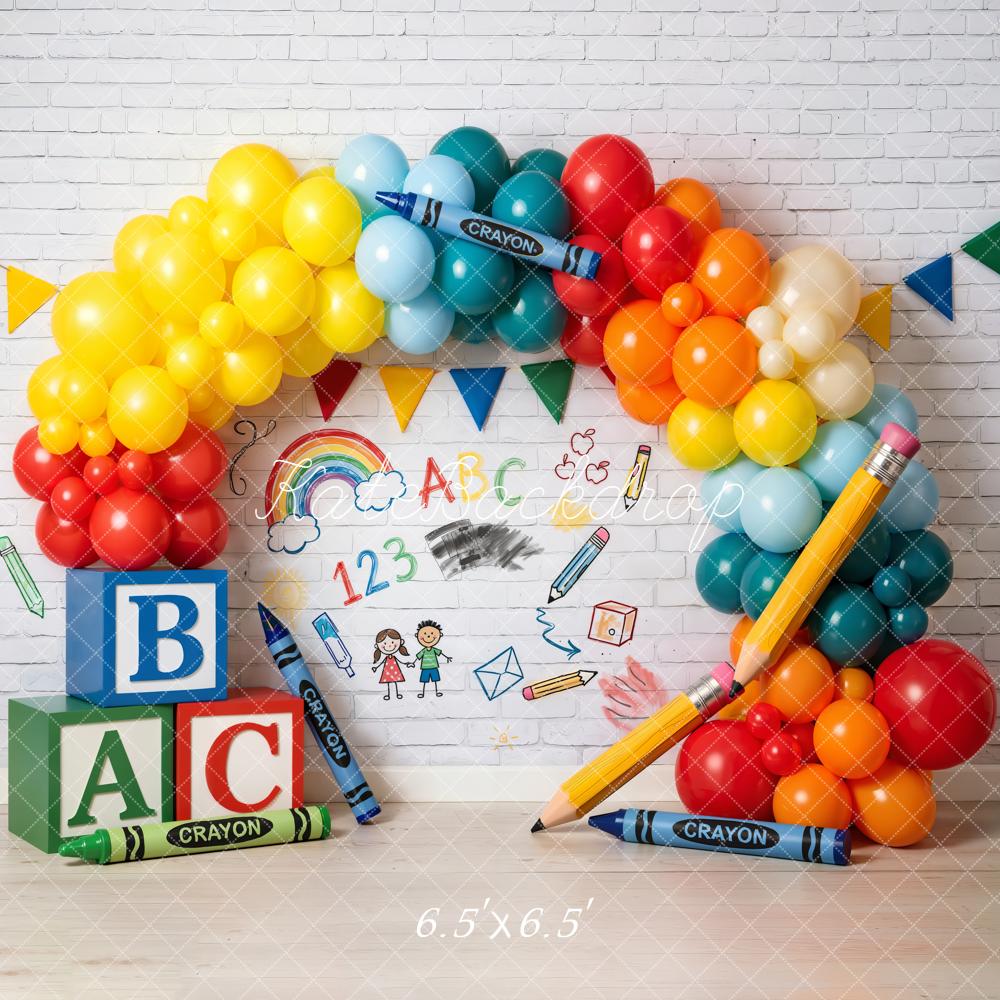 Kate Back To School Balloons Blocks Crayons Backdrop Designed by Emetselch - Image 2