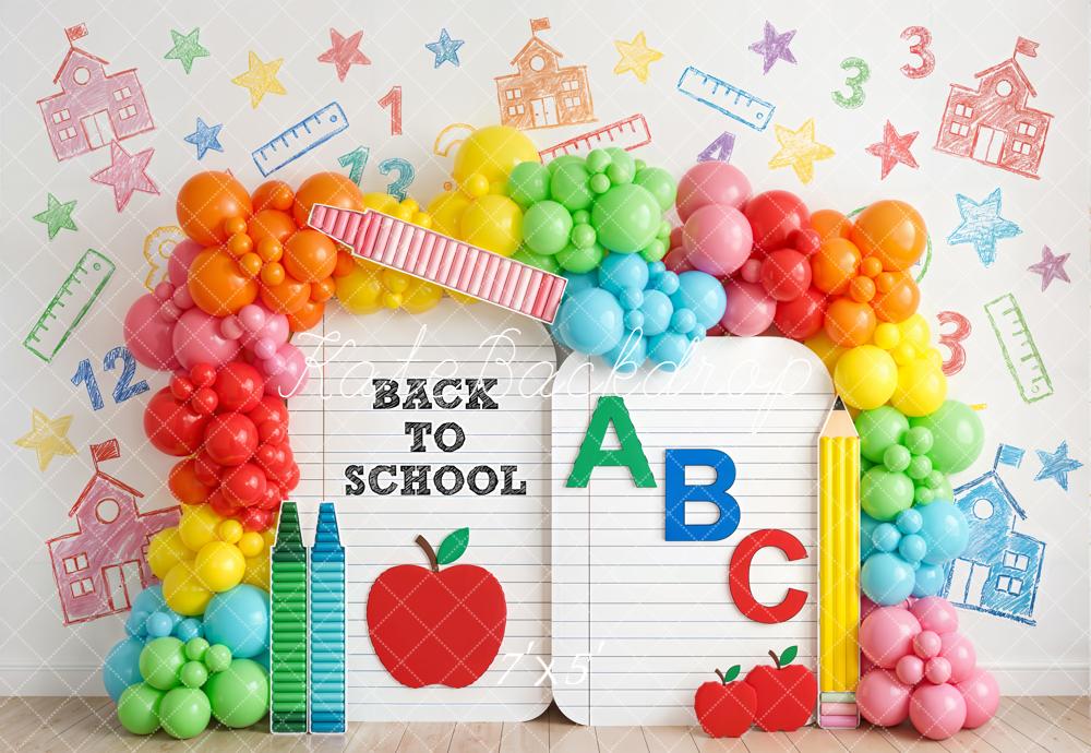 Kate Back To School Balloons Crayons Apple Backdrop Designed by Emetselch - Image 2