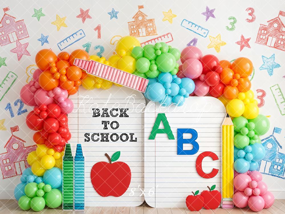 Kate Back To School Balloons Crayons Apple Backdrop Designed by Emetselch - Image 5