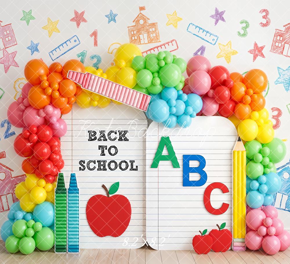 Kate Back To School Balloons Crayons Apple Backdrop Designed by Emetselch - Image 7