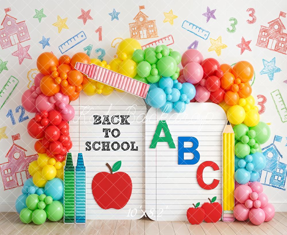 Kate Back To School Balloons Crayons Apple Backdrop Designed by Emetselch - Image 8