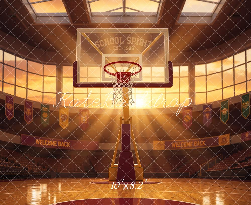 Kate Back To School Basketball Hoop Gymnasium Fleece Backdrop Designed by Emetselch - Image 3