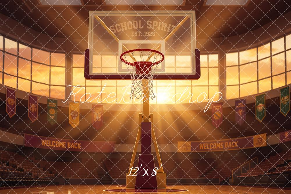 Kate Back To School Basketball Hoop Gymnasium Fleece Backdrop Designed by Emetselch - Image 4