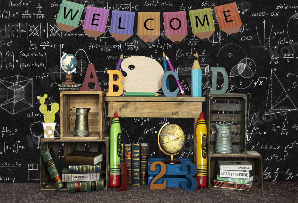 Kate Back to School Blackboard ABCD Crayon Backdrop for Photography - Image 2
