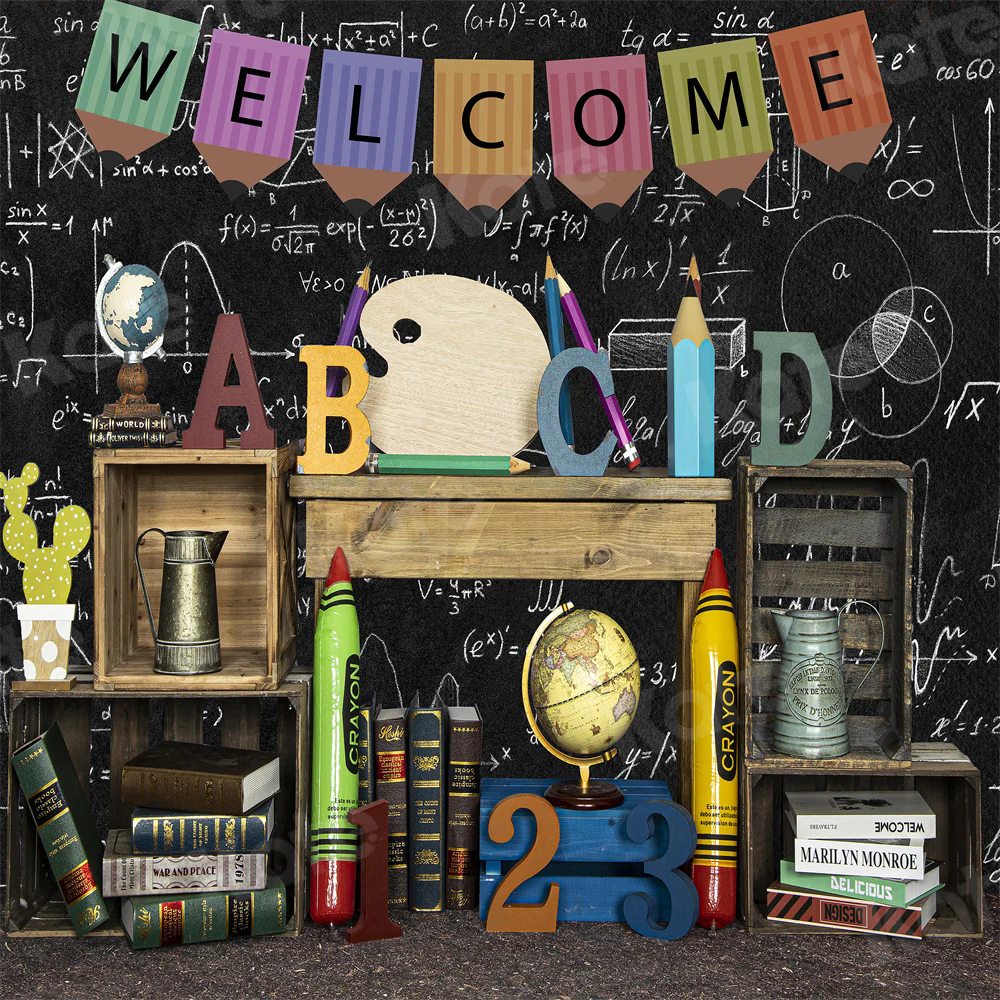 Kate Back to School Blackboard ABCD Crayon Backdrop for Photography - Image 4