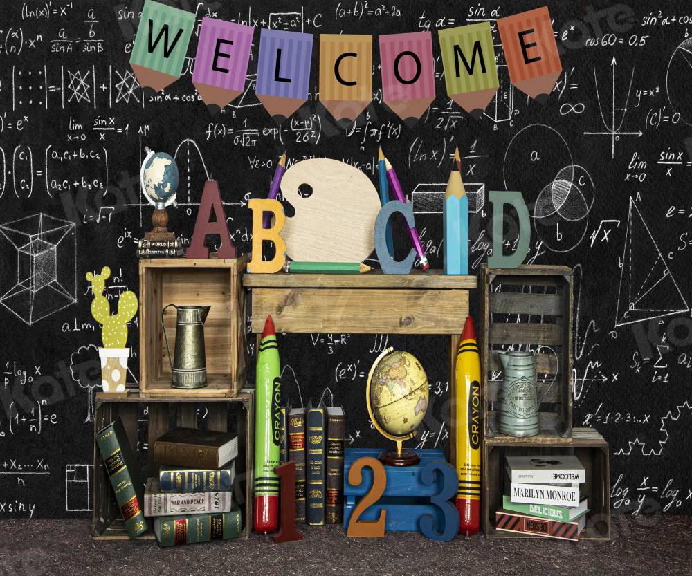 Kate Back to School Blackboard ABCD Crayon Backdrop for Photography - Image 5