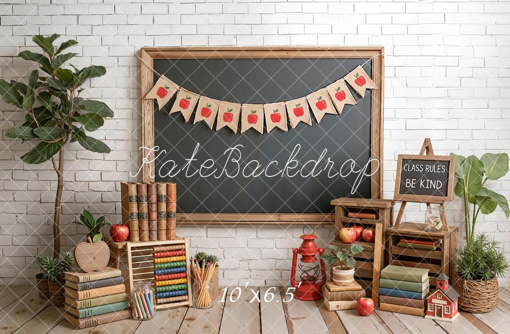 Kate Back To School Blackboard Apple Garland Fleece Backdrop Designed by Emetselch - Image 2