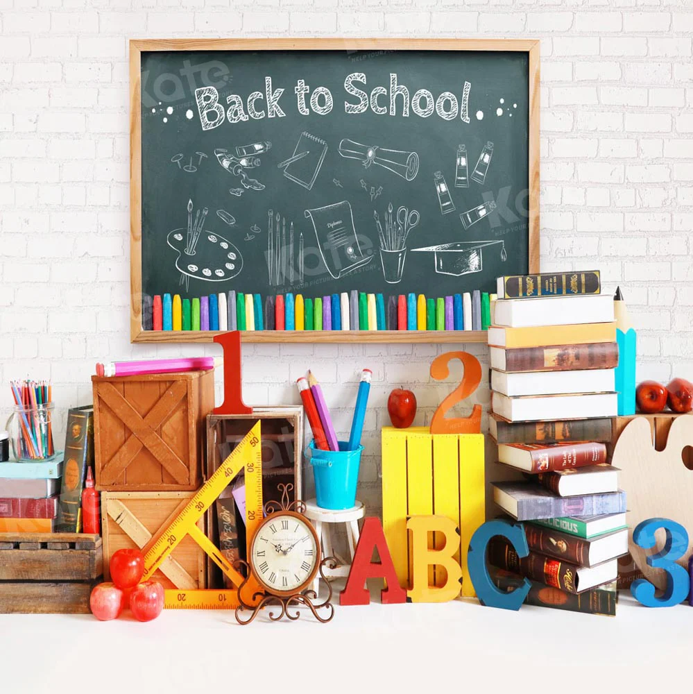 Kate Back to School Blackboard Book Backdrop for Photography - Image 4