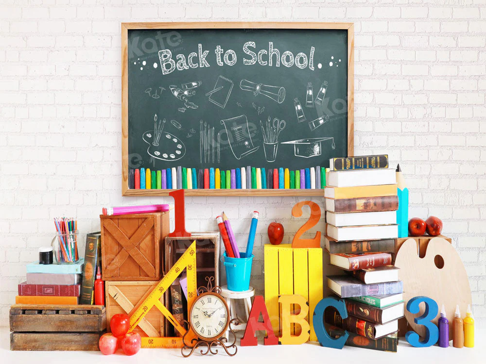 Kate Back to School Blackboard Book Backdrop for Photography - Image 5