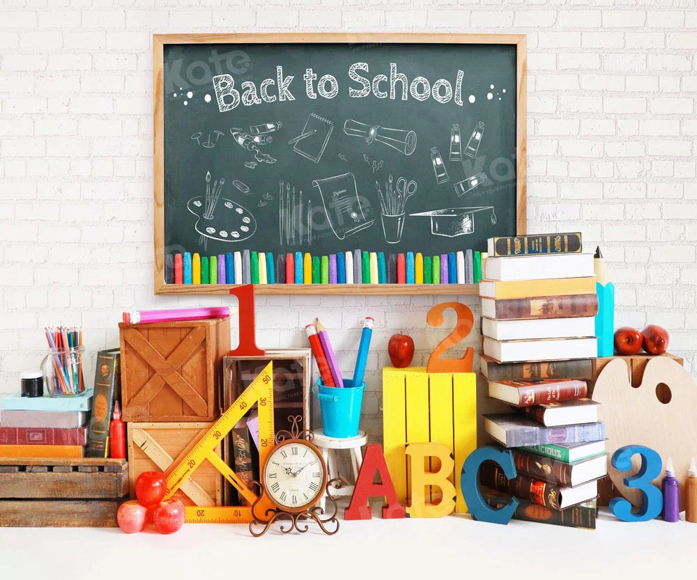 Kate Back to School Blackboard Book Backdrop for Photography - Image 6