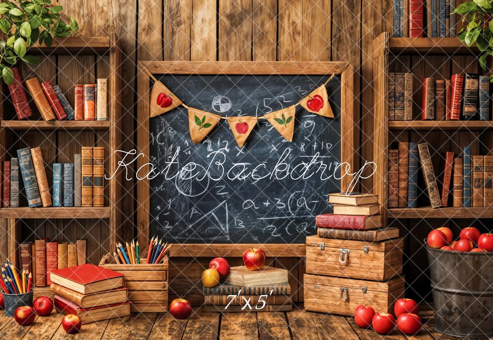 Kate Back to School Blackboard Books Apple Backdrop Designed by Emetselch - Image 2